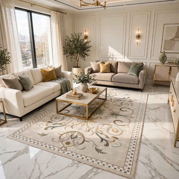 SARAY Turkish Rug Korean OZ723B cream - 80x150 cm Small Rug