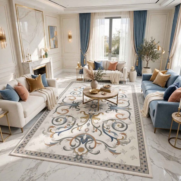 سجاد سراي تركي نقش كوري OZ723B ابيض ميكس - مقاس 100*300 سم مشاية ممرات