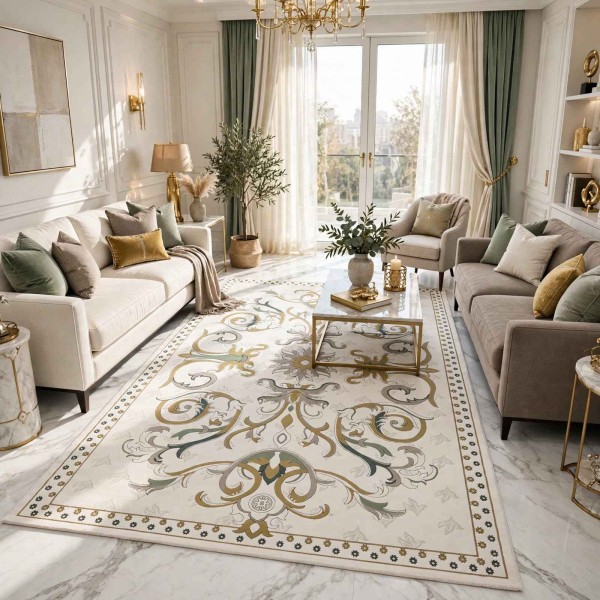 سجاد سراي تركي نقش كوري OZ723B ابيض - مقاس 400*500 سم سجادة شيوخ