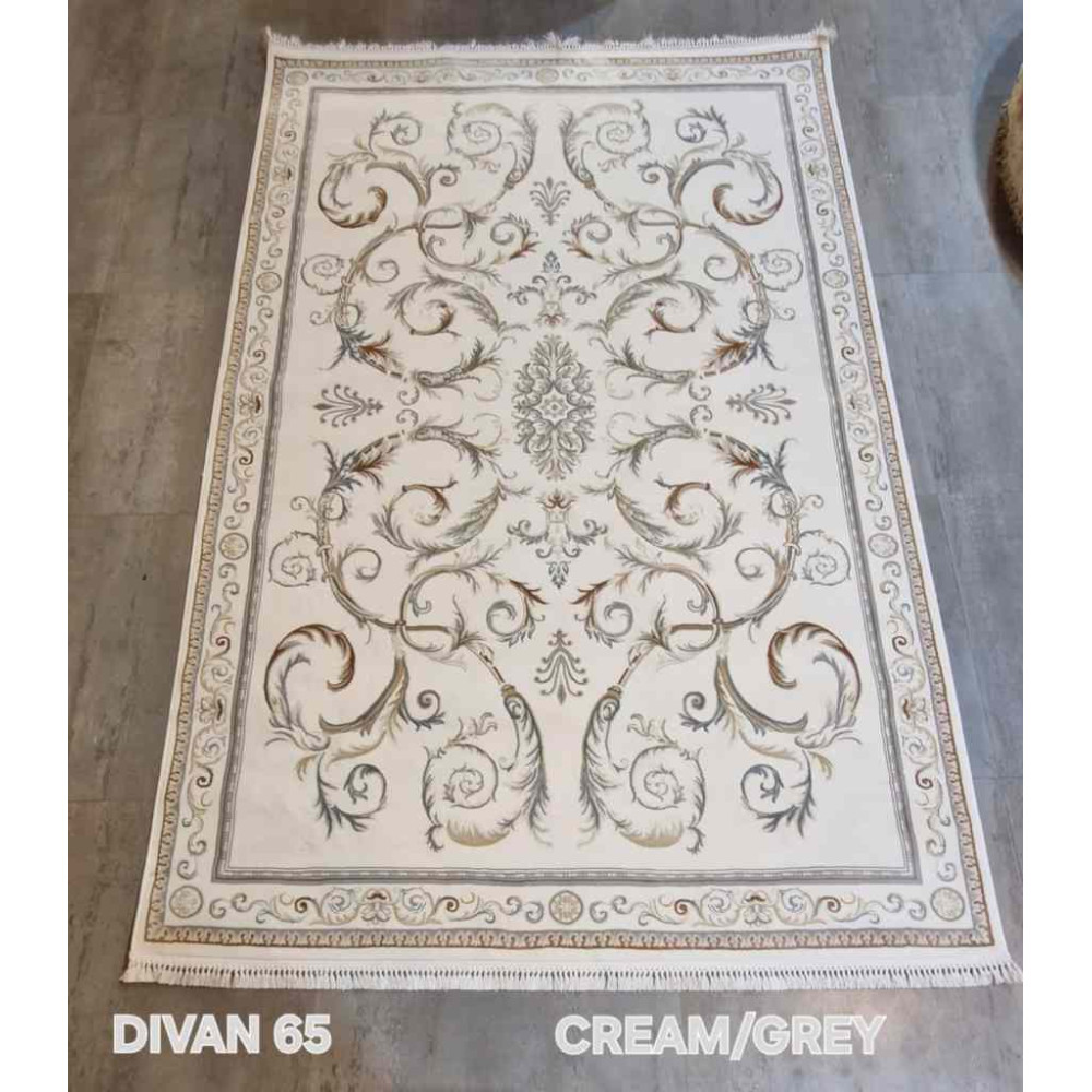 سجاد تركي ديفان 39465A كريم رصاصي مقاس 400*500