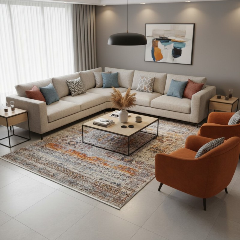 سجاد بوهيمي تركي امبيرا KO80A بيج انثراسيت مقاس 300*400 - سجاد بوهيمي