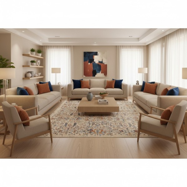 Turkish Bohemian rugs EMPIRE KP73A cream Dark blue Size 300*400
