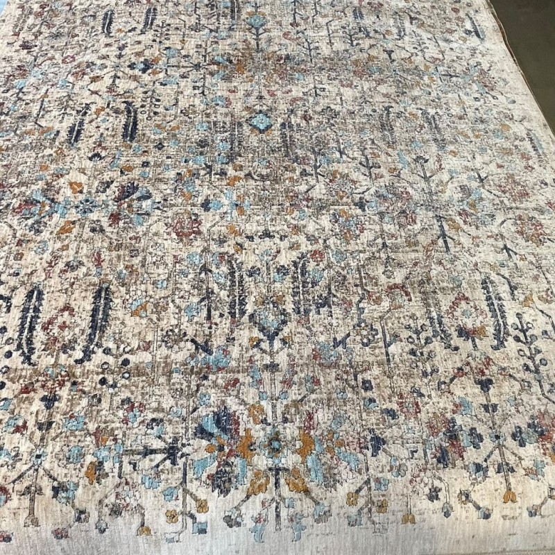 سجاد بوهيمي تركي امبيرا KP73A كريم سماوي غامق مقاس 50*80 - سجاد بوهيمي