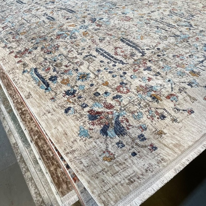 سجاد بوهيمي تركي امبيرا KP73A كريم سماوي غامق مقاس 50*80 - سجاد بوهيمي