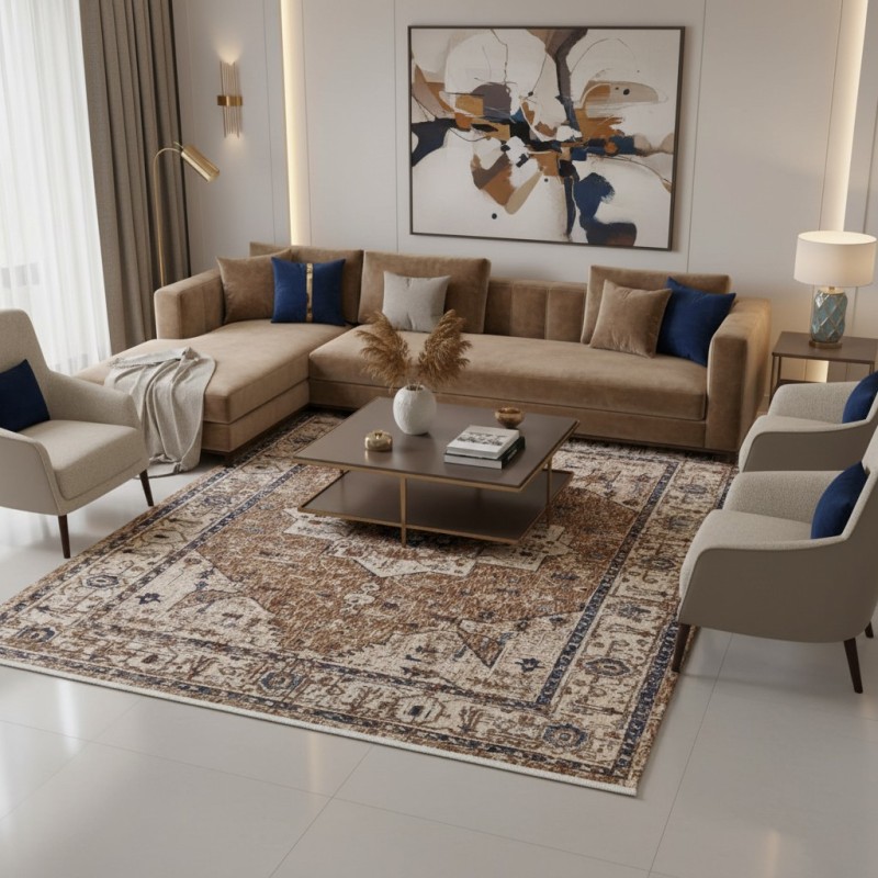 سجاد بوهيمي تركي امبيرا K086G بيج غامق مقاس 50*80 - سجاد فرنسي شرقي