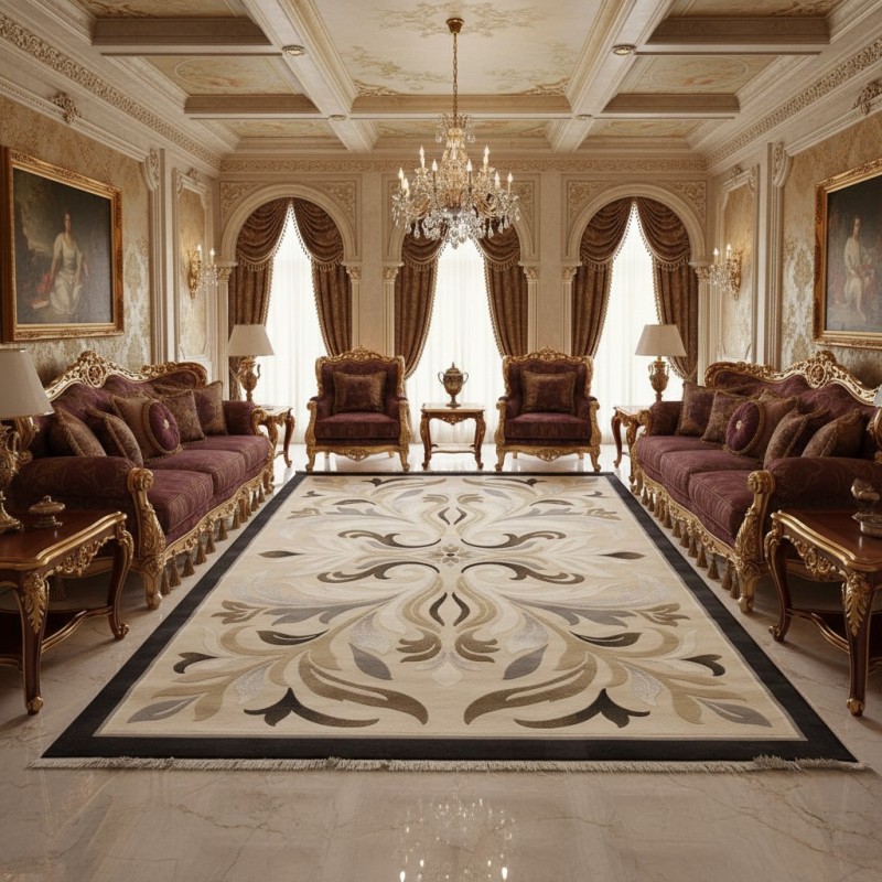 LARA Turkish Designer Rugs 42762A CREAM BLACK size 250*350 LARA Turkish Designer Rugs 42762A CREAM BLACK size 250*350