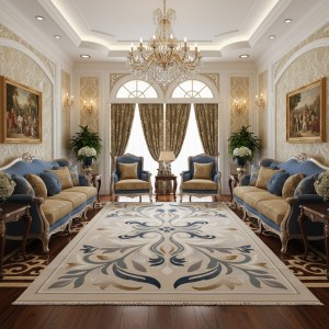 LARA Turkish Designer Rugs 42762A CREAM BLUE size 80*150