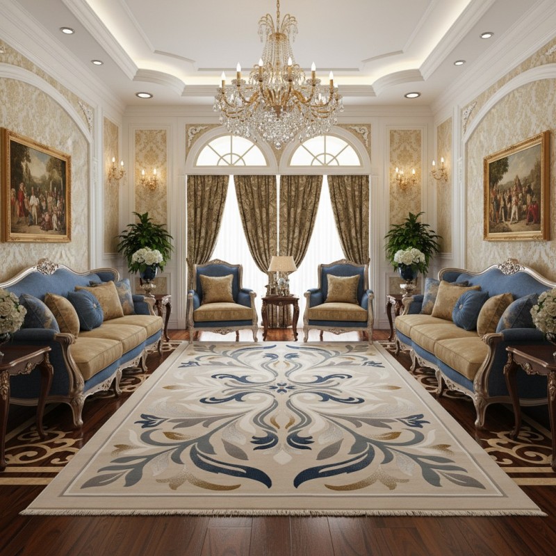 LARA Turkish Designer Rugs 42762A CREAM BLUE size 80*150 LARA Turkish Designer Rugs 42762A CREAM BLUE size 80*150