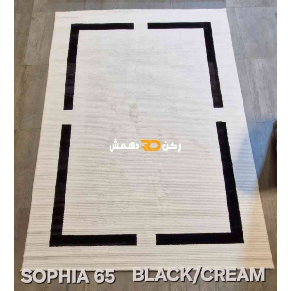 Turkish rug framed Sofia 65 cream and black size 100*300
