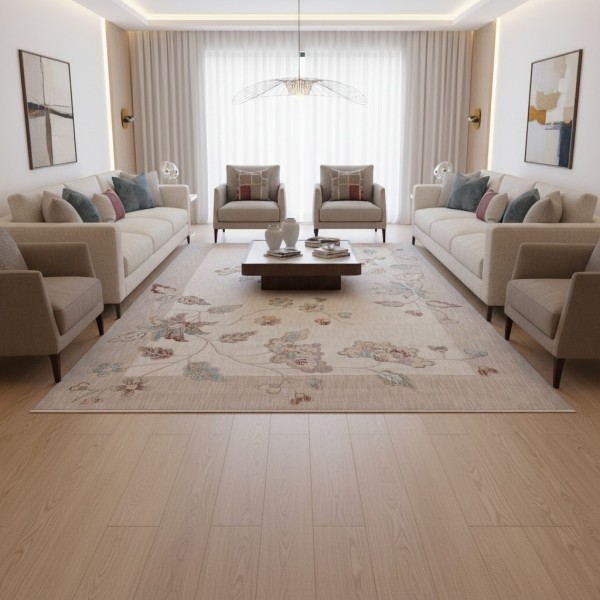 سجاد مود بوهيمي تركي J593AC كريم بيج مقاس 150*220